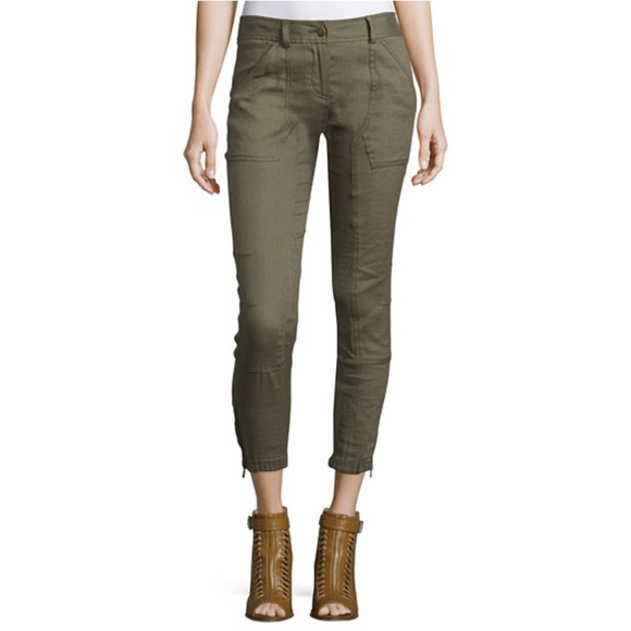 Veronica Beard - Caladium Cropped Zip-Trim Cargo Pants - Army Green - Picture 2 of 14